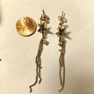 Gold Star Tassels Earrings 3-D Geometric Art Vintage